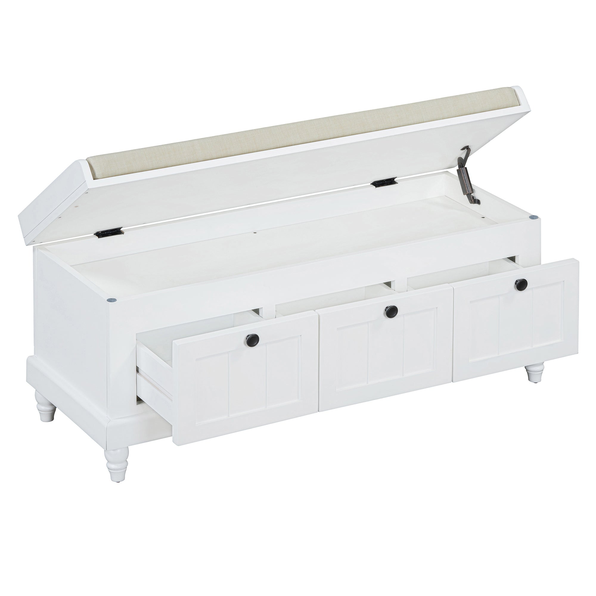 Entry Bench Fluted MDF White Cushioned Seat 3 Drawers 44x16x19