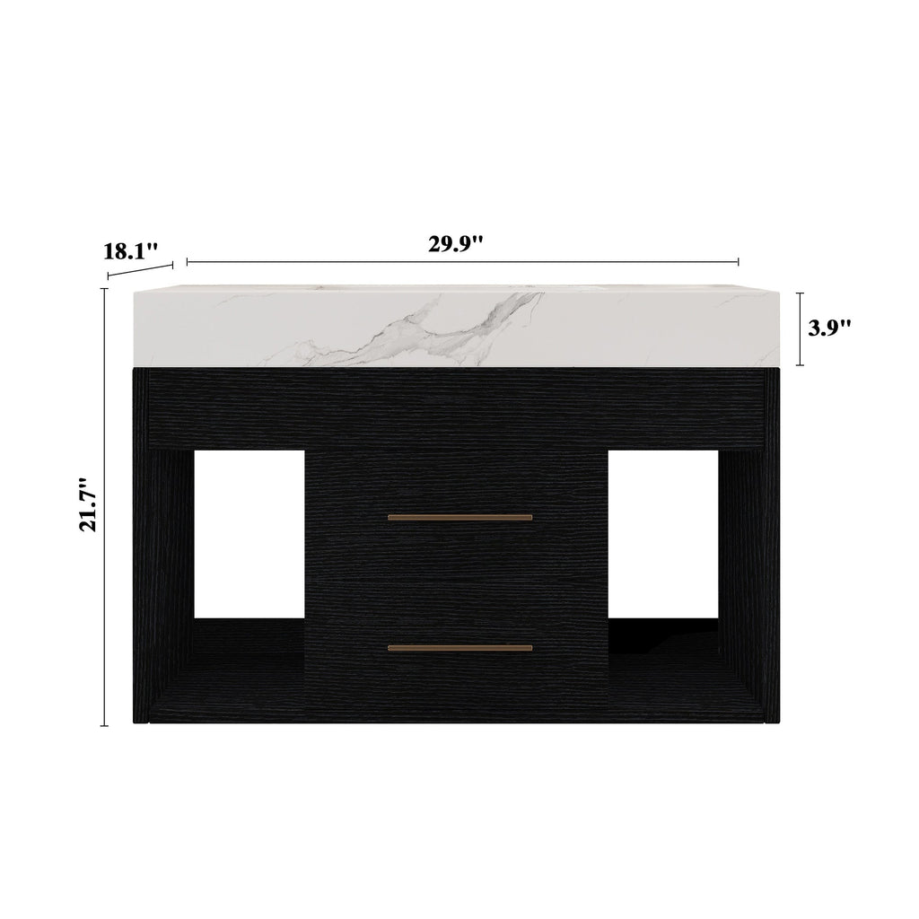 29.9' Modern Floating Bathroom Vanity with Sintered Stone Top Ceramic Undermo...
