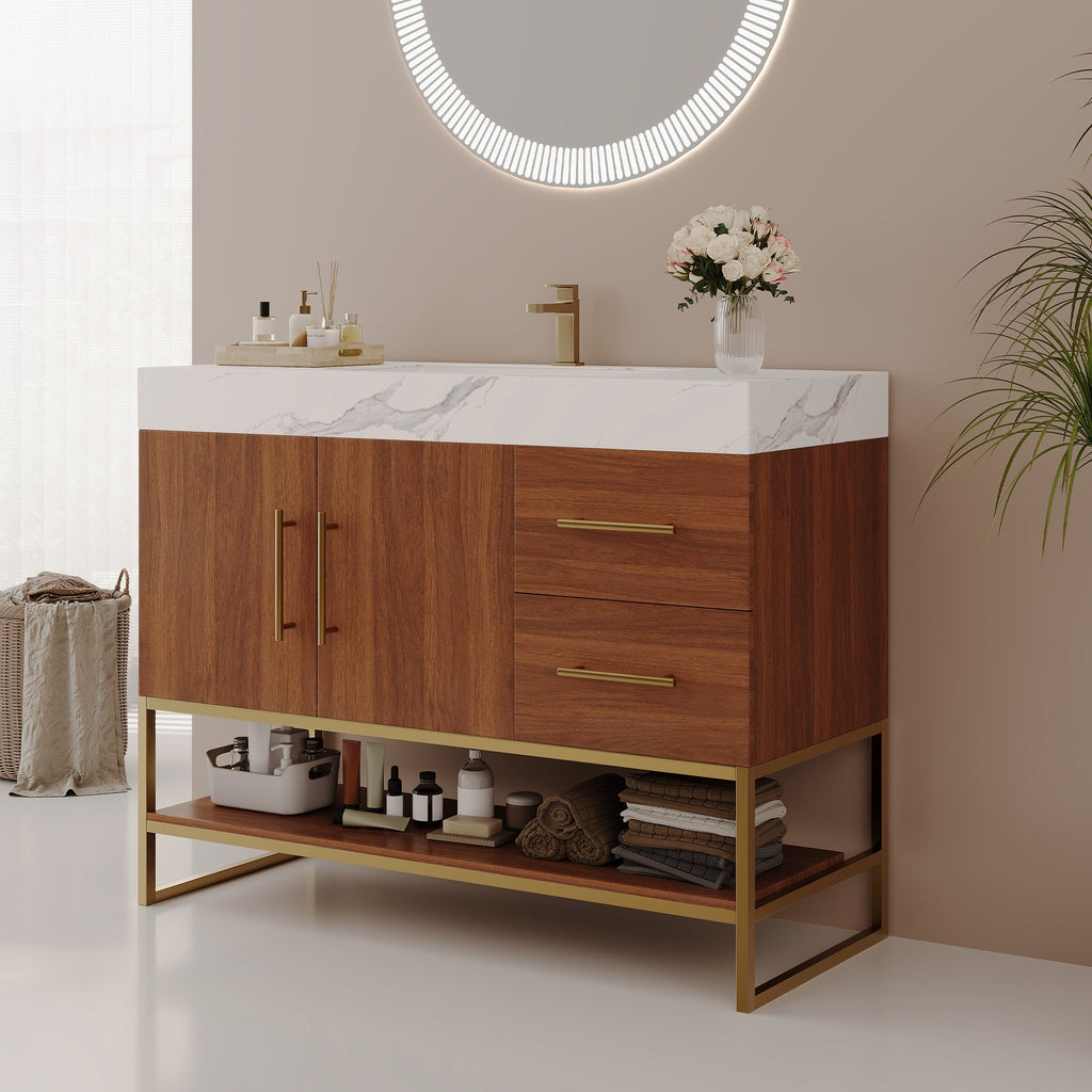 36' Modern Free-Standing Bathroom Vanity with Seamless Ceramic Sink & Sintere...