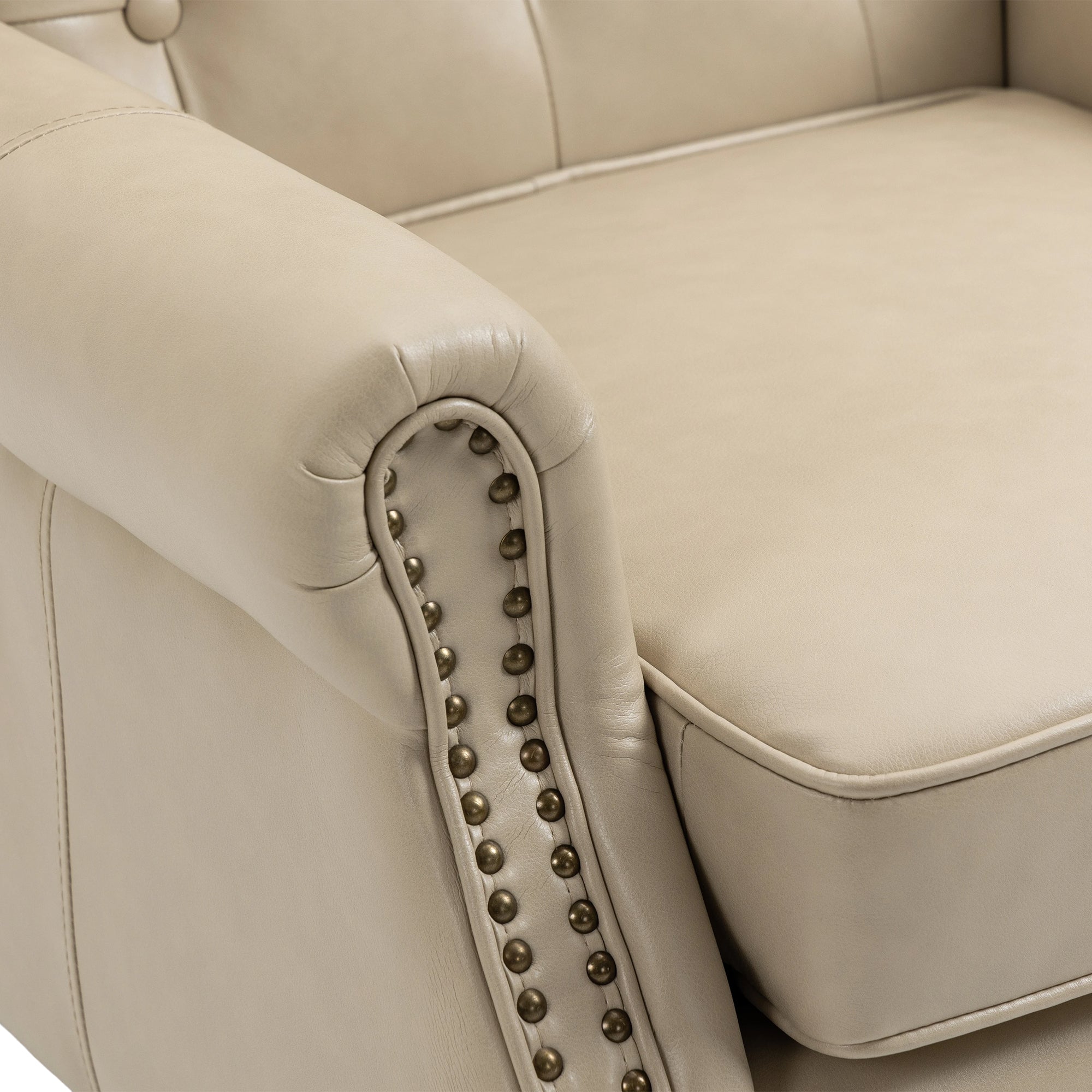 Accent Lounge Chair PU Leather Camel Rubber Wood Legs Sinuous Springs 250 LB