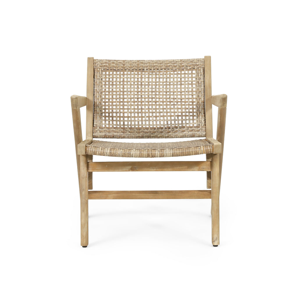 Club Chair Transitional Wicker Light Brown Acacia Frame Set of 2 24x27x28 In