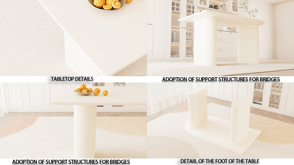 63' medieval modern cream style MDF dining table and beige PU dining chair set,