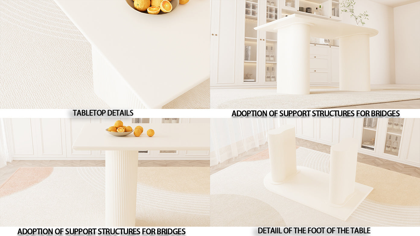 63' medieval modern cream style MDF dining table and beige PU dining chair set,