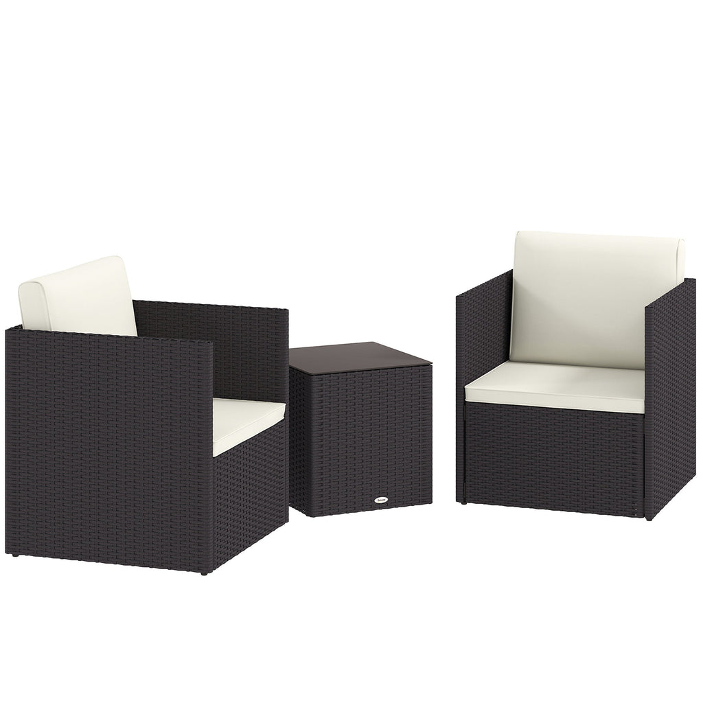 Outdoor Bistro Set PE Rattan Brown Folding 3 Piece Tempered Glass Table