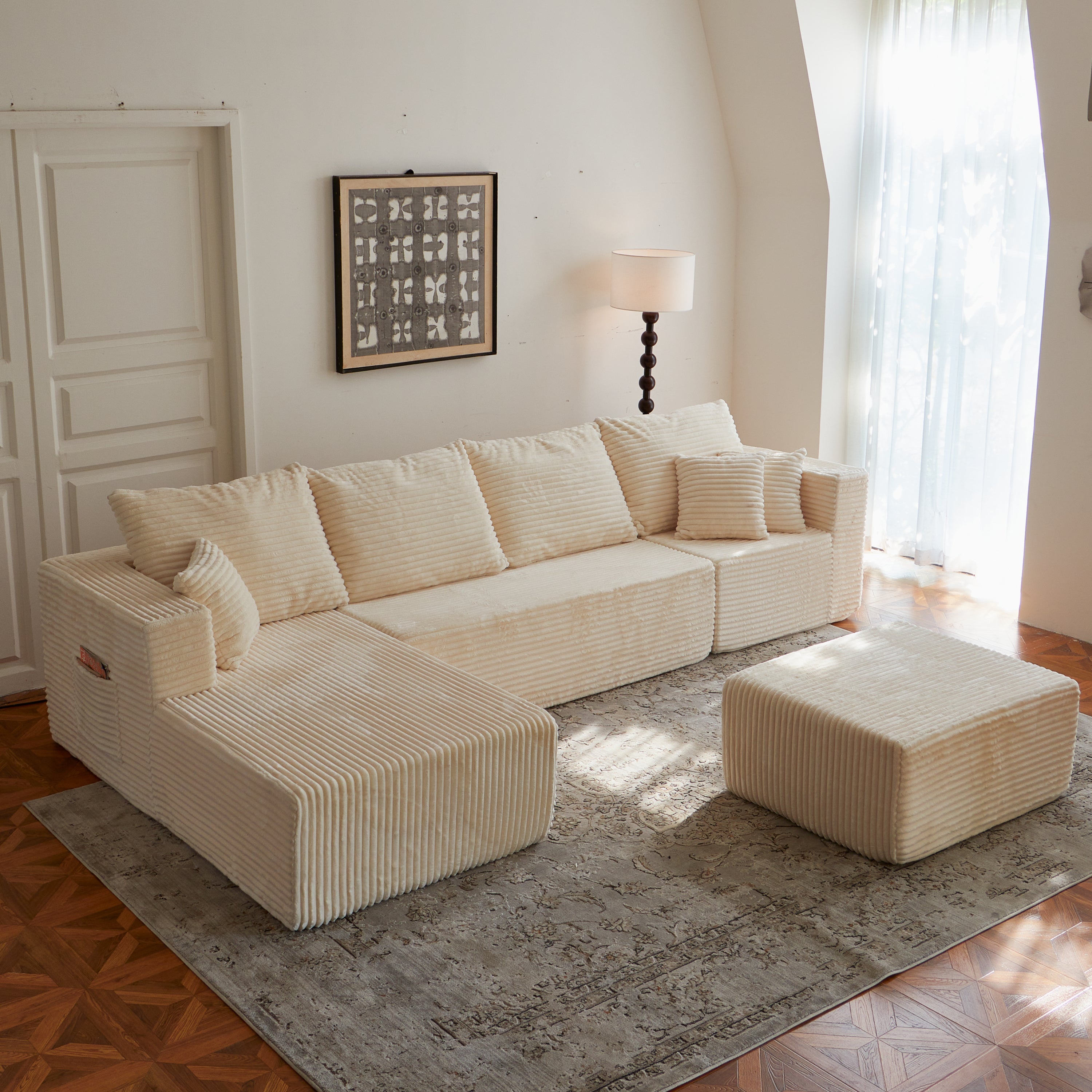 Sectional Sofa U-Shape Cloud Modular Beige 4 Seat 134 In No Assembly