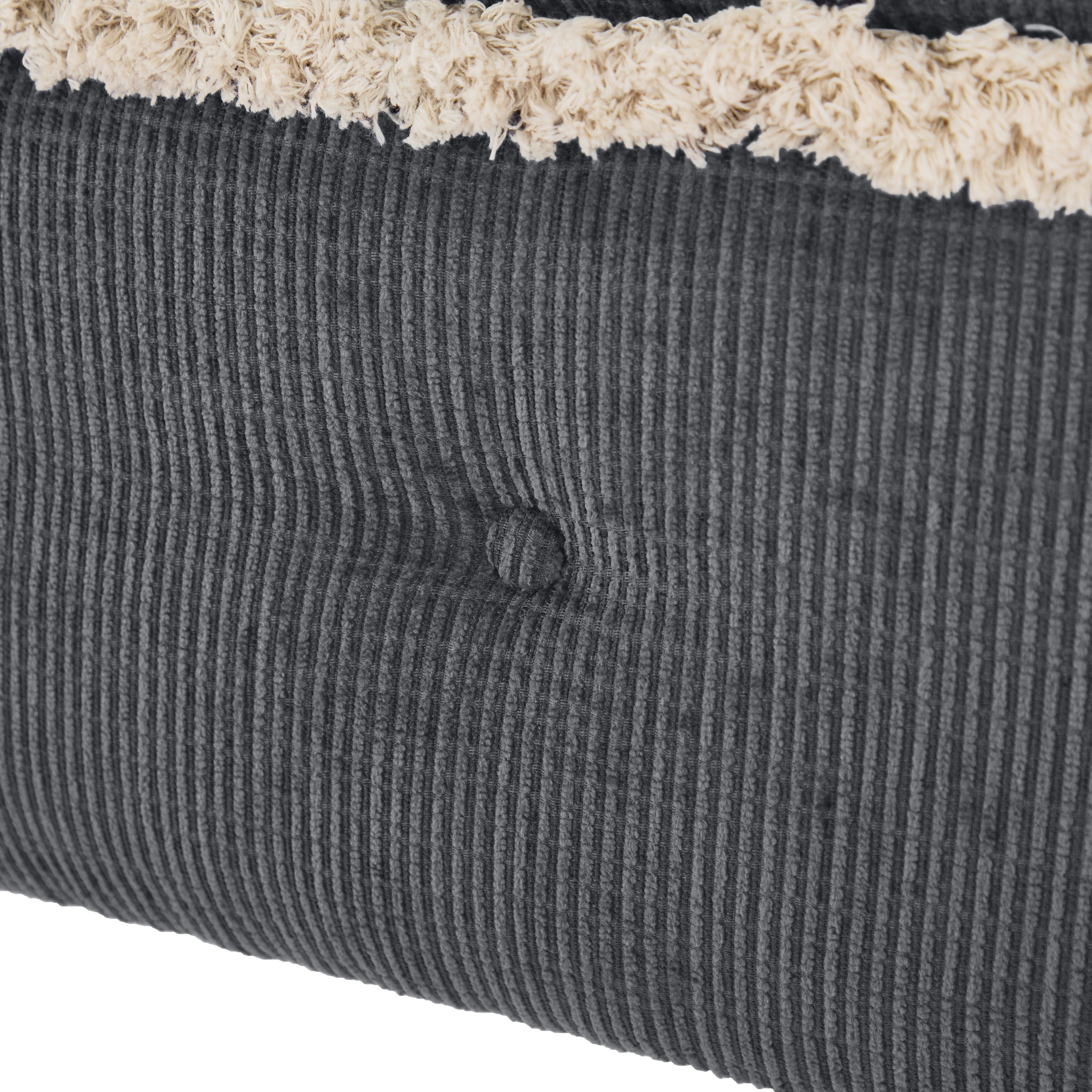 Storage Bench Tufted Gray Fabric Tassel Trim Flip Top 29.5x17.8x19 In