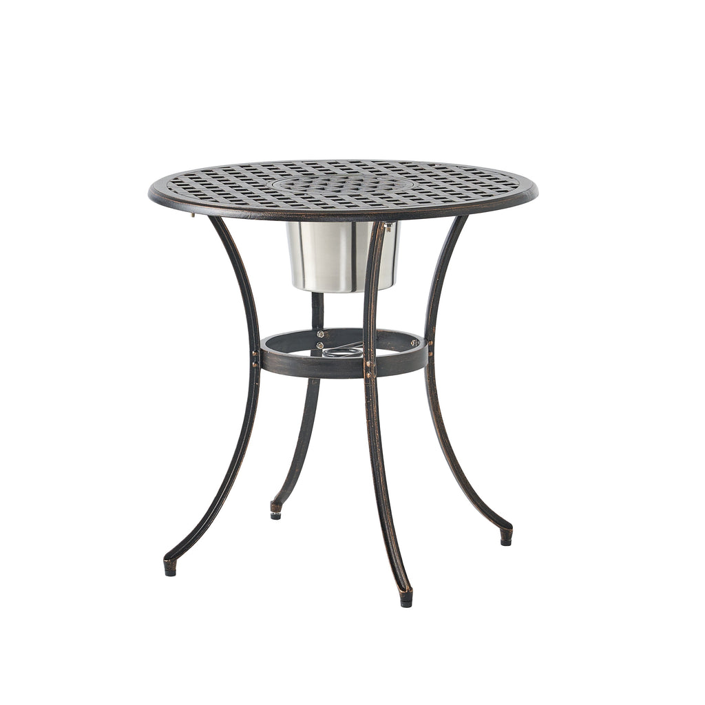 Outdoor Bistro Set Cast Aluminum Copper 3 Piece Ice Bucket Table 2 Chairs