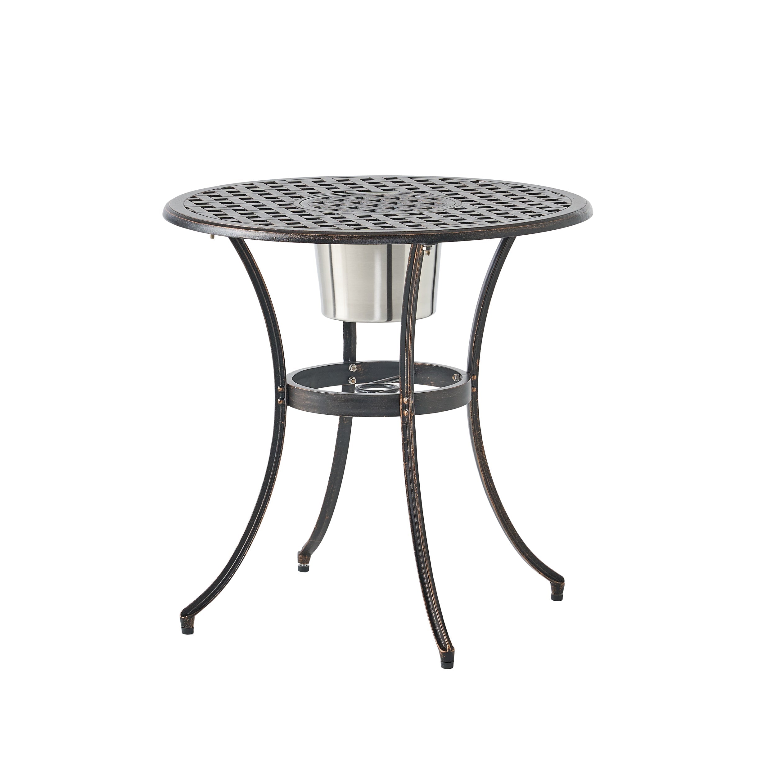 Outdoor Bistro Set Cast Aluminum Copper 3 Piece Ice Bucket Table 2 Chairs