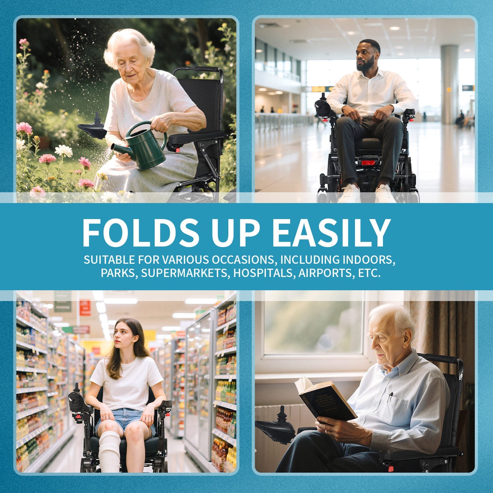 Wheelchair Electric Foldable Aluminum Dual Battery Black 41x24x39 In
