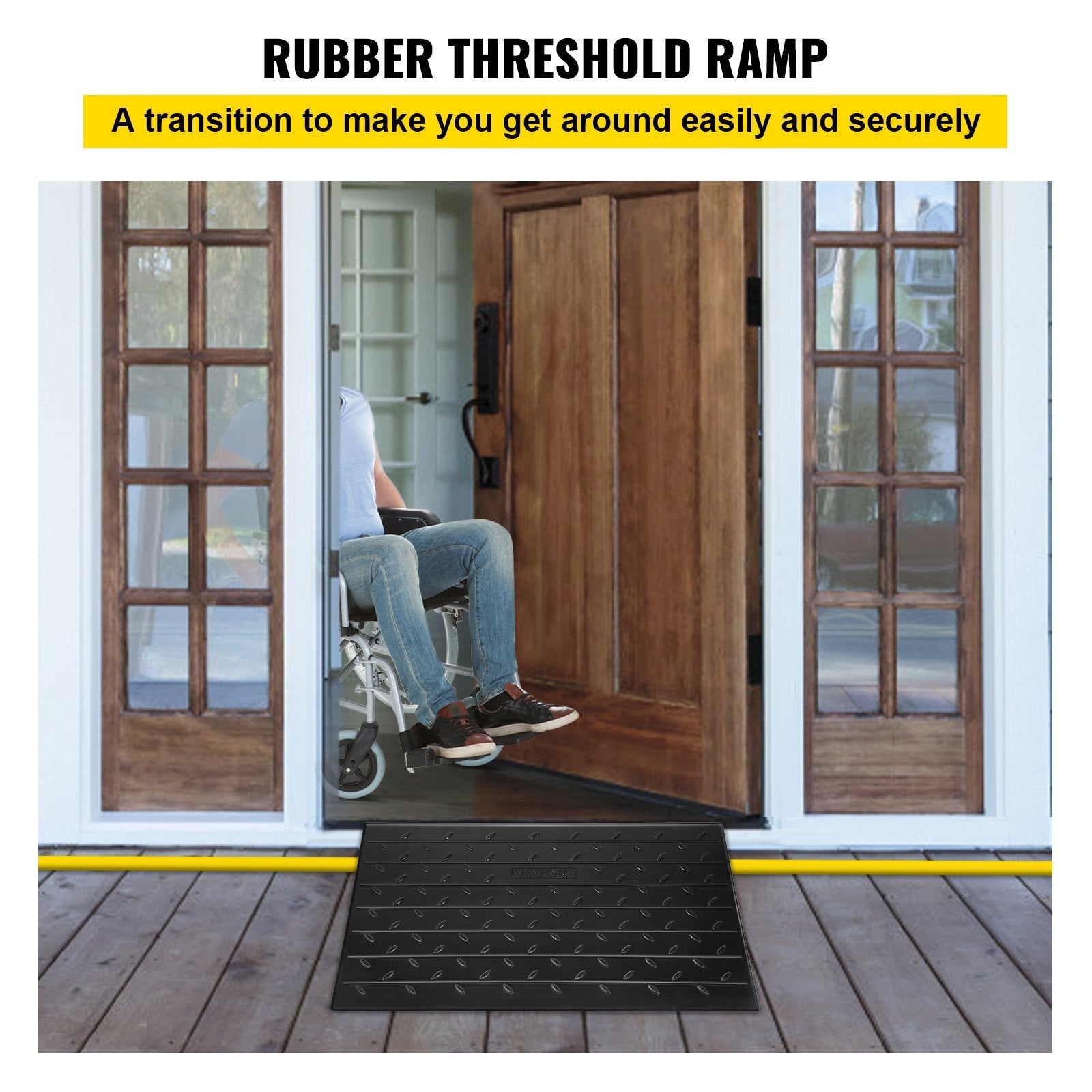 Threshold Ramp Rubber 4 In Heavy Duty Non-Slip Doorway Indoor Outdoor 2200 LB
