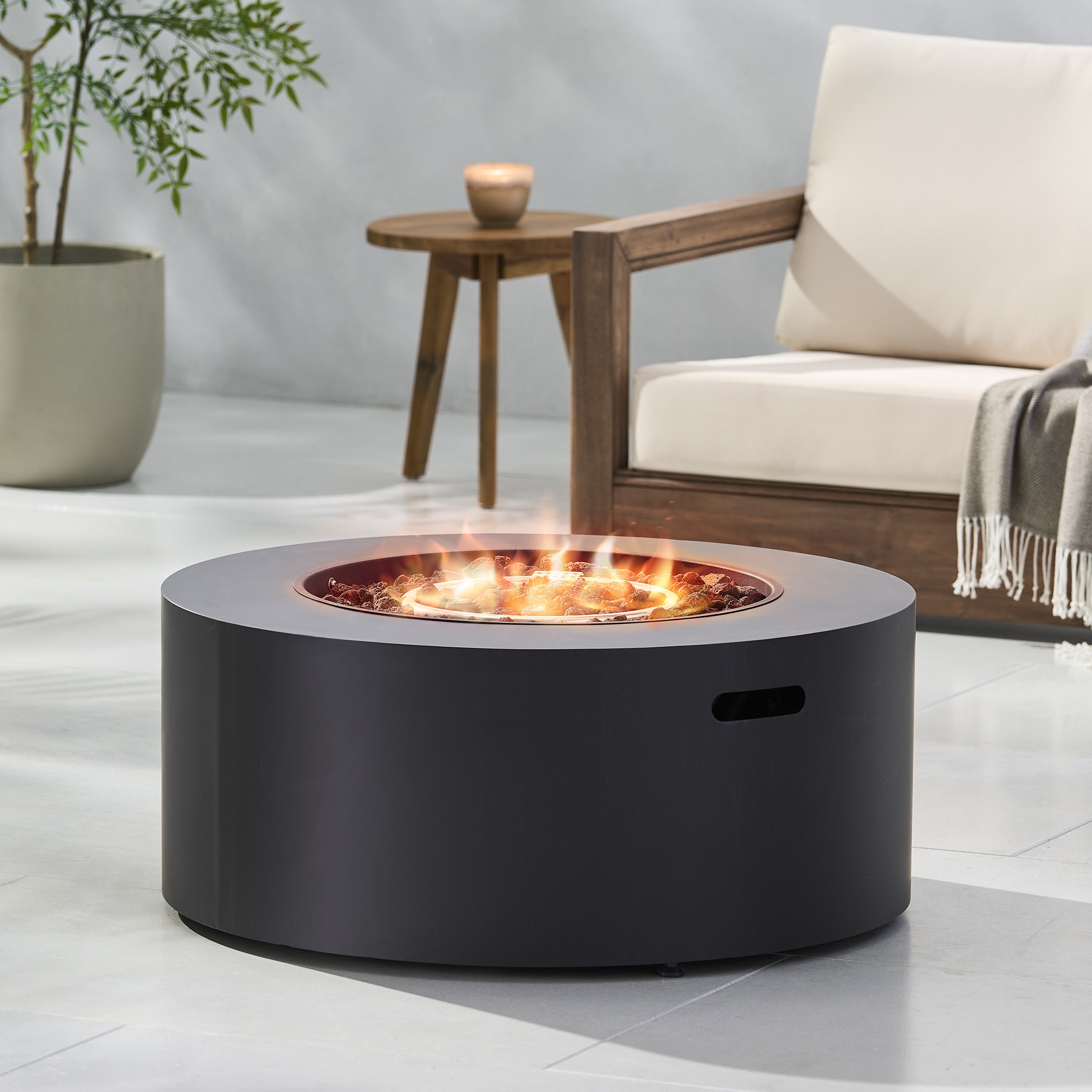 Modern Iron Propane Fire Pit, 32' Round, 40,000 BTU, Dark Grey Finish