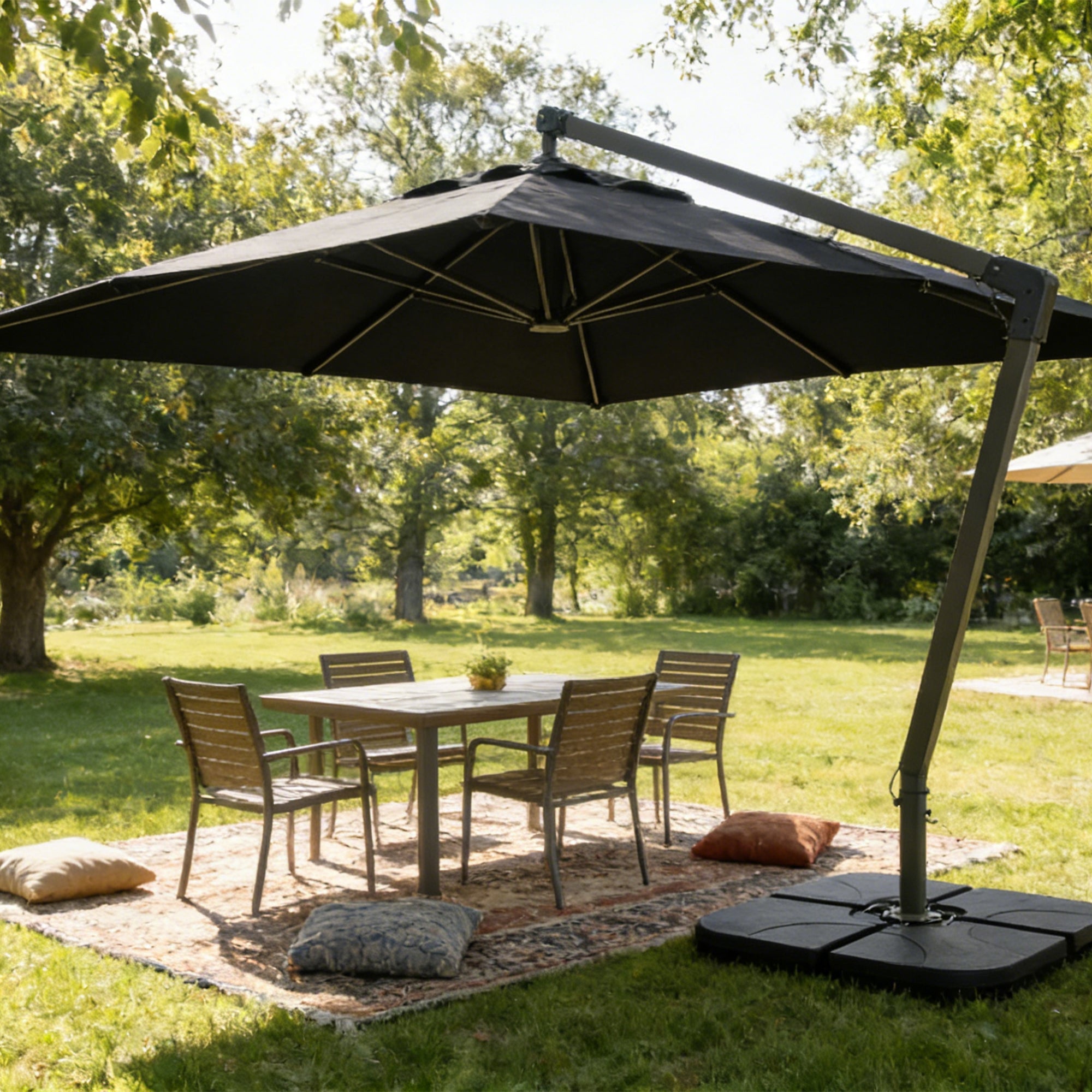Patio Umbrella Base Offset HDPE Black 4 Panel 220 LB Water or Sand