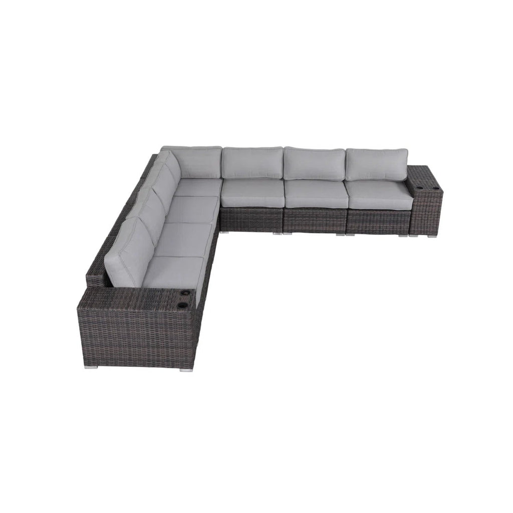 Outdoor Sectional Set HDPE Wicker Aluminum Gray 15 Cushions 2100 LB