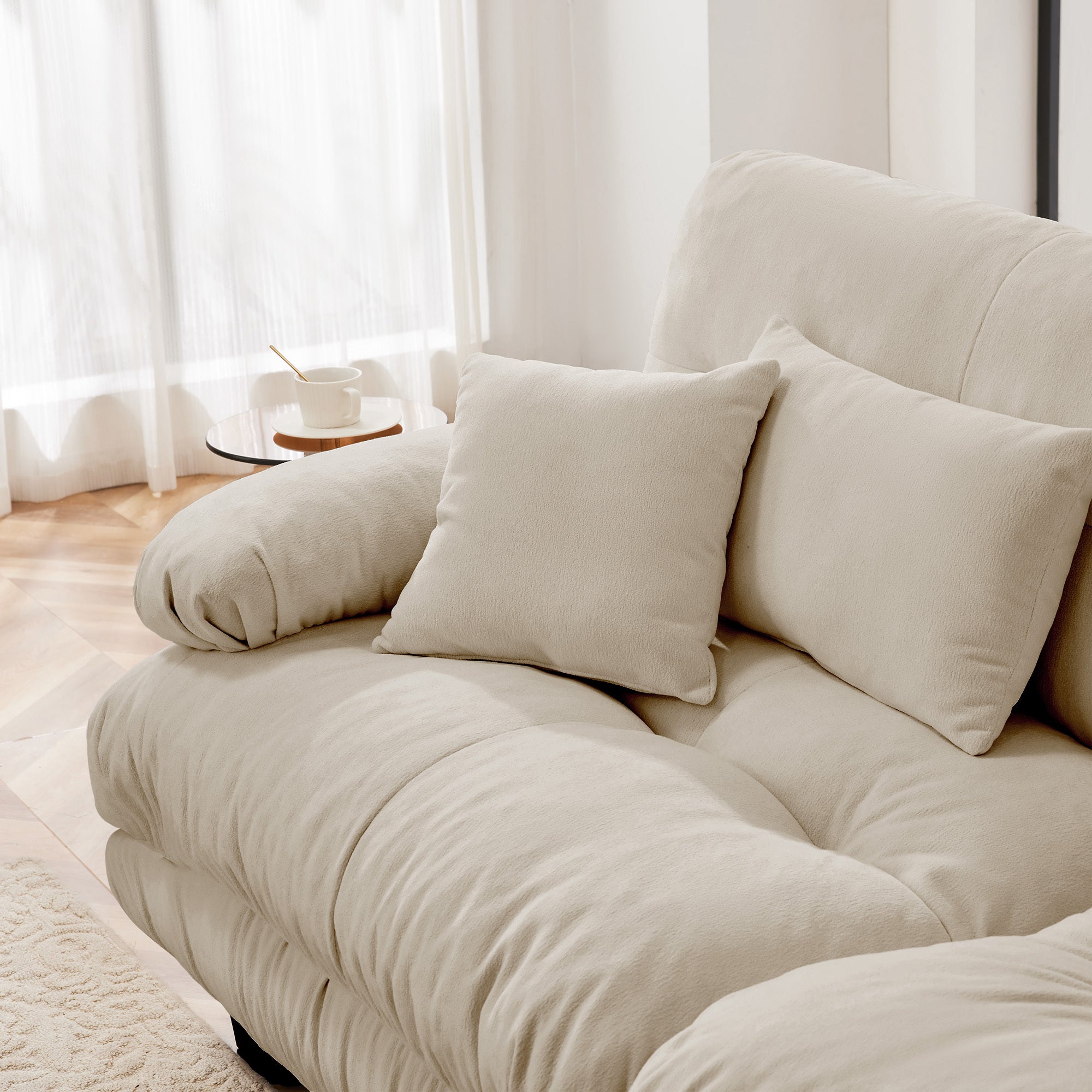 Sectional Sofa L-Shape Chenille Light Coffee 3 Seat Convertible Ottoman