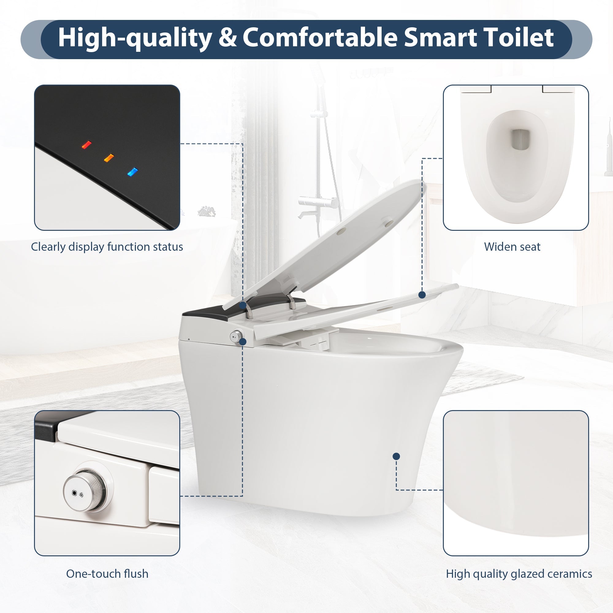 Heated Seat Smart Toilet, One Piece Toilet, Automatic Flush Tankless Toilet w...
