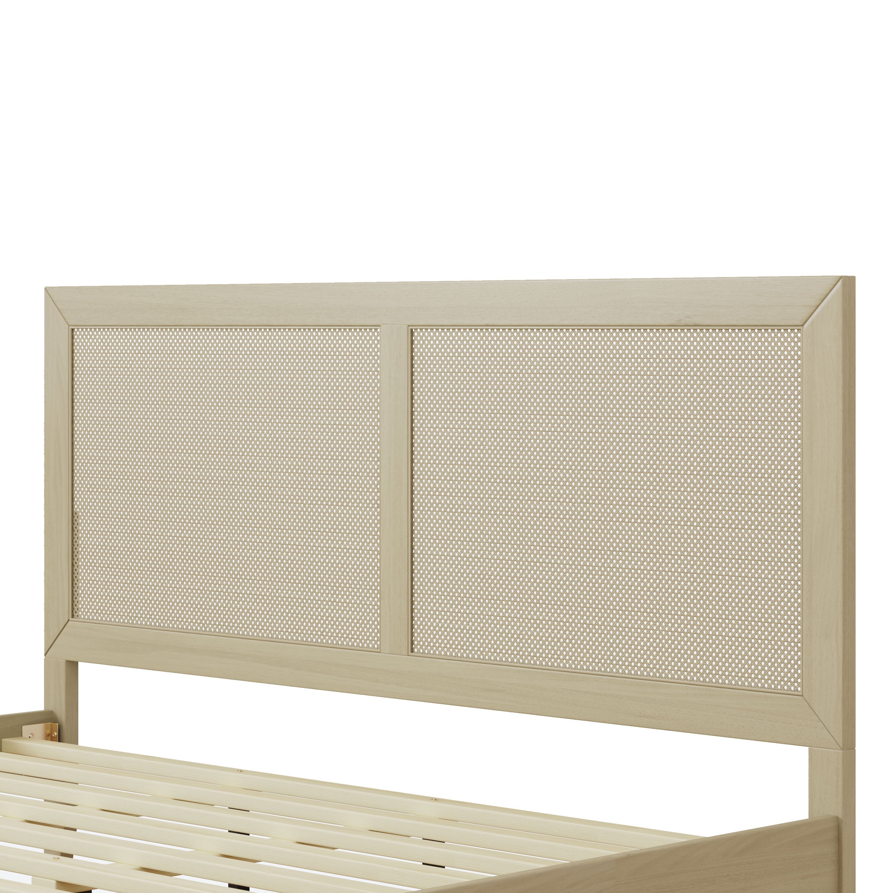 Solid Wood Platform King Bed With Rattan