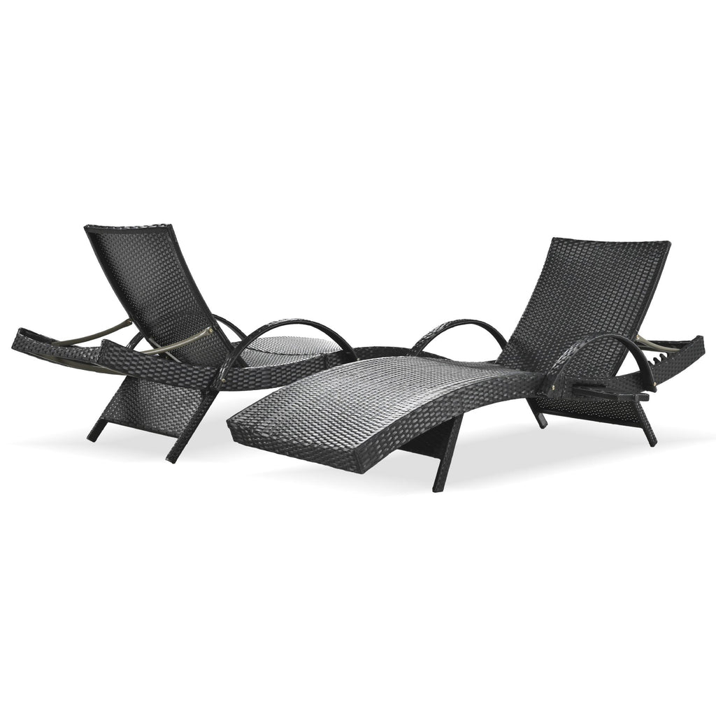 2-Piece Wicker Chaise Lounge Set w/ Pull-Out Table 5-Position 470lb