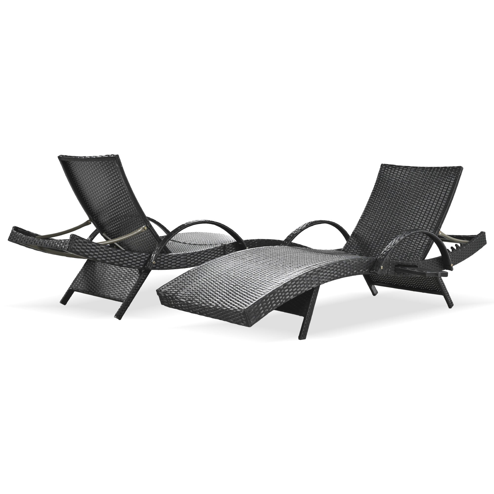 2-Piece Wicker Chaise Lounge Set w/ Pull-Out Table 5-Position 470lb