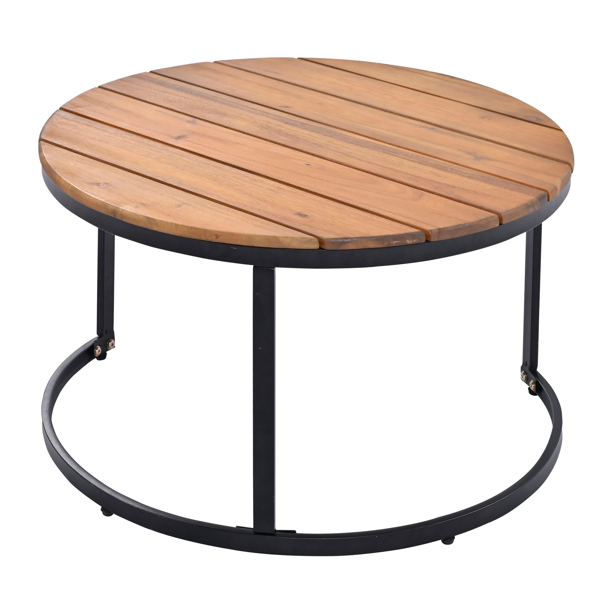 Outdoor Sectional Set Acacia Wood Steel Gray with Nesting Tables