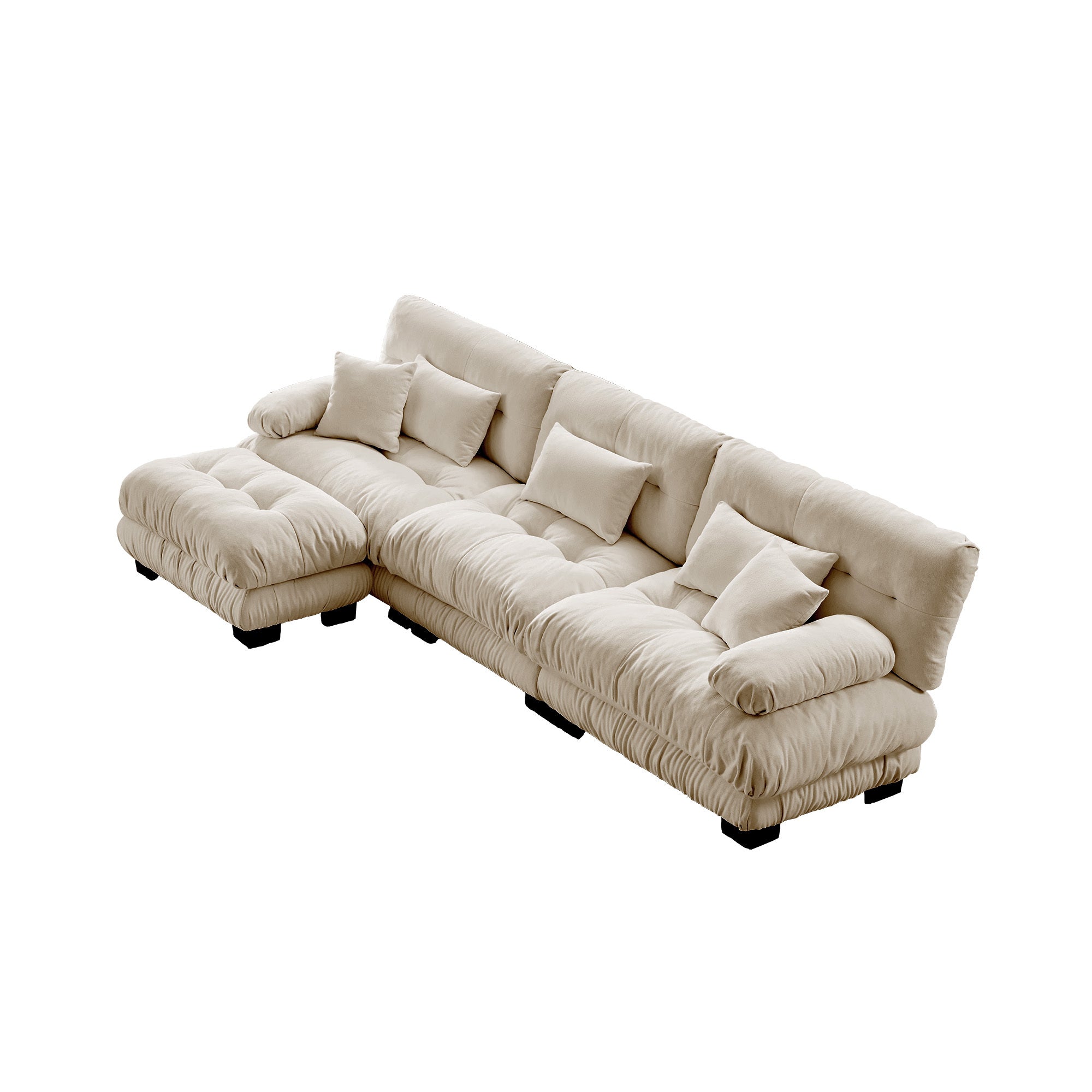 Sectional Sofa L-Shape Chenille Light Coffee 3 Seat Convertible Ottoman