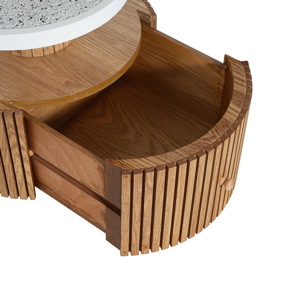 Four-Leaf Clover Side Table, Accent Table with Wood-Grain Base, Storage