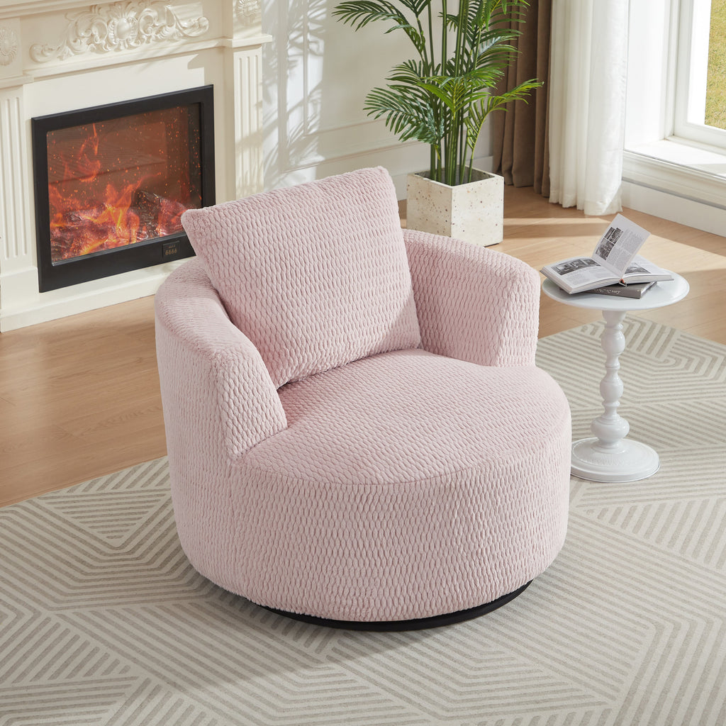 Accent Chair Swivel 360 Degree Faux Fur Pink Pocket Spring No Assembly
