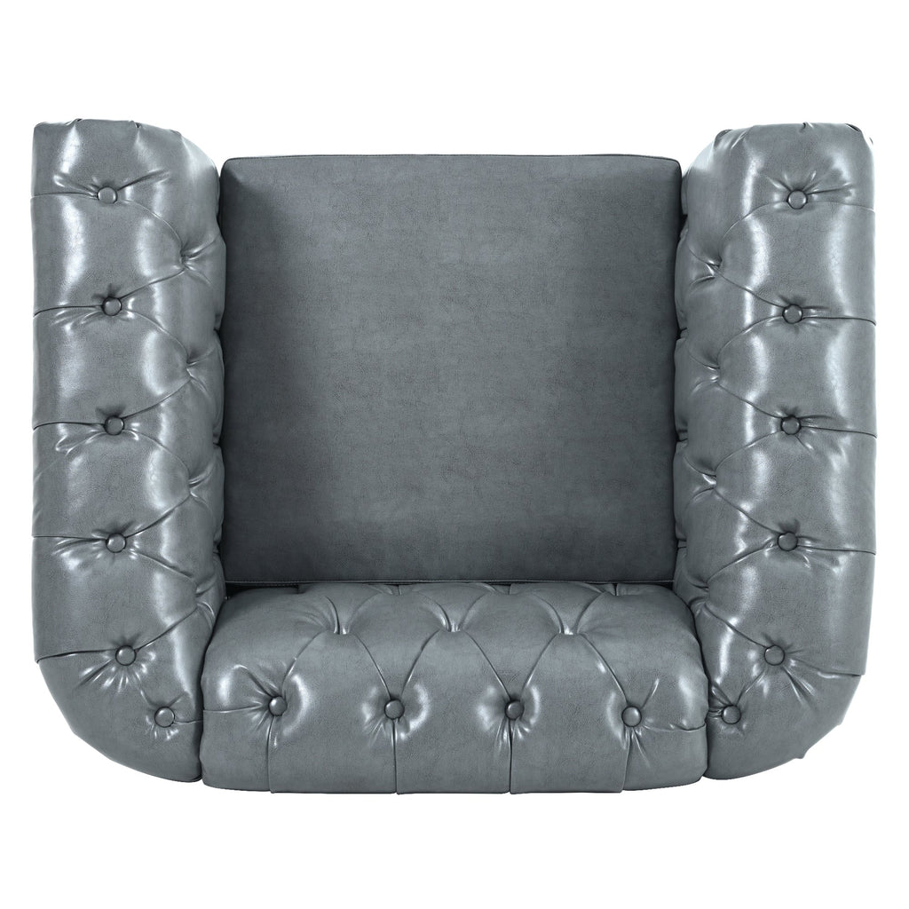 Accent Chair Contemporary PU Leather Gray Birch Legs 39x32x28 In 220 LB