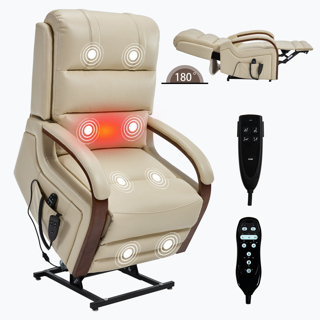 Lift Recliner Chair Power Chenille Beige Heat Massage 350lb