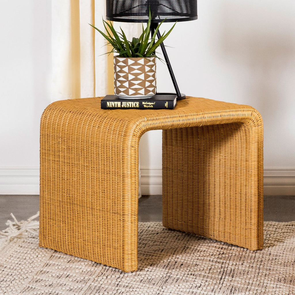 Square Woven Rattan End Table, Natural