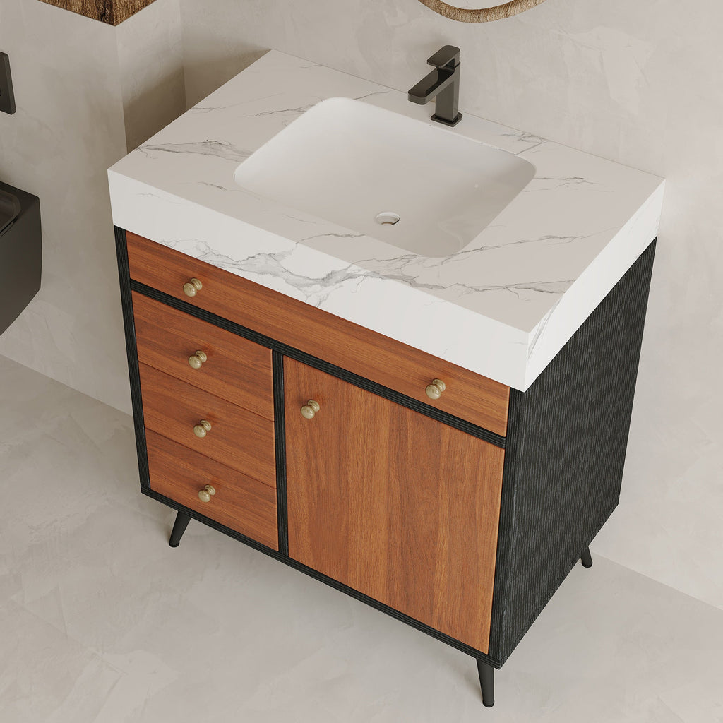 Modern Free-Standing Bathroom Vanity with Ceramic Sink & Sintered Stone Top