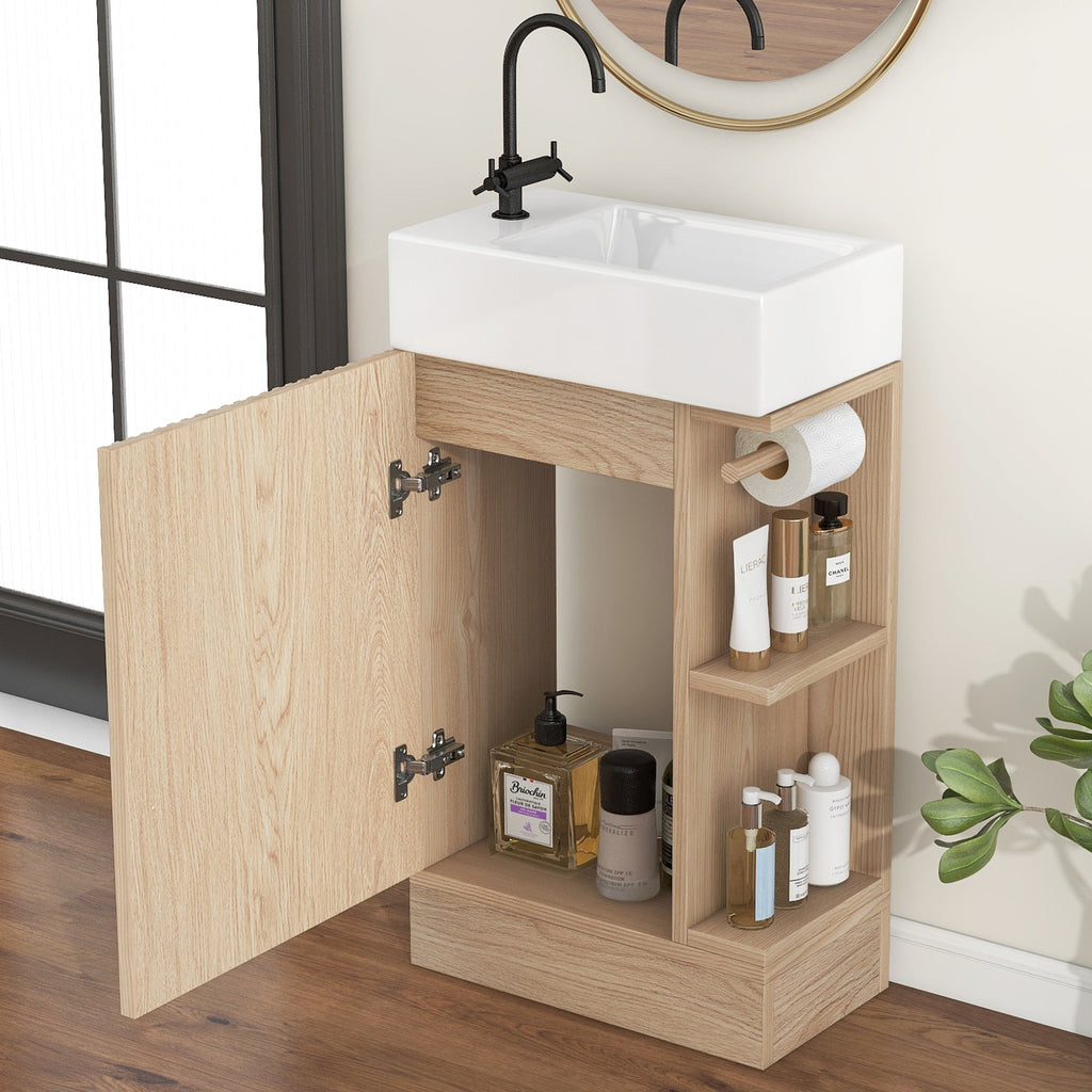 18.6' Bathroom Vanity with Sink, Bathroom Vanity Cabinet with Two-tier Shelf,...