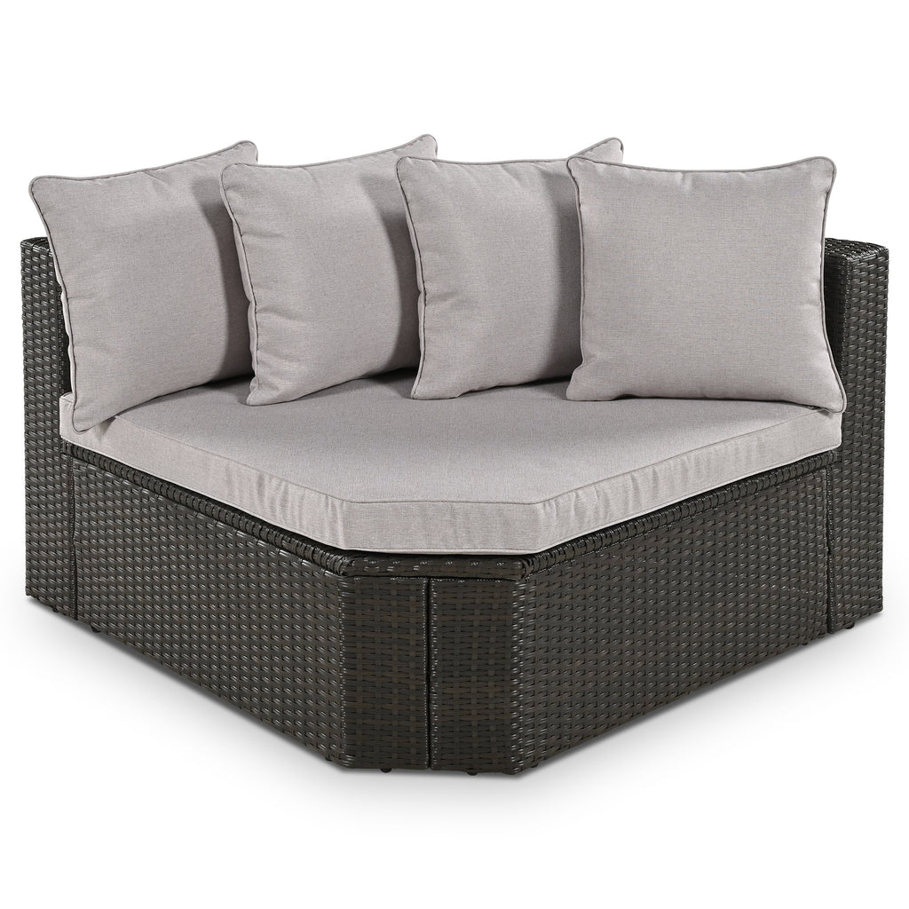 Outdoor Wicker Sofa Set Brown 7 Piece Colorful Pillows Seats 6