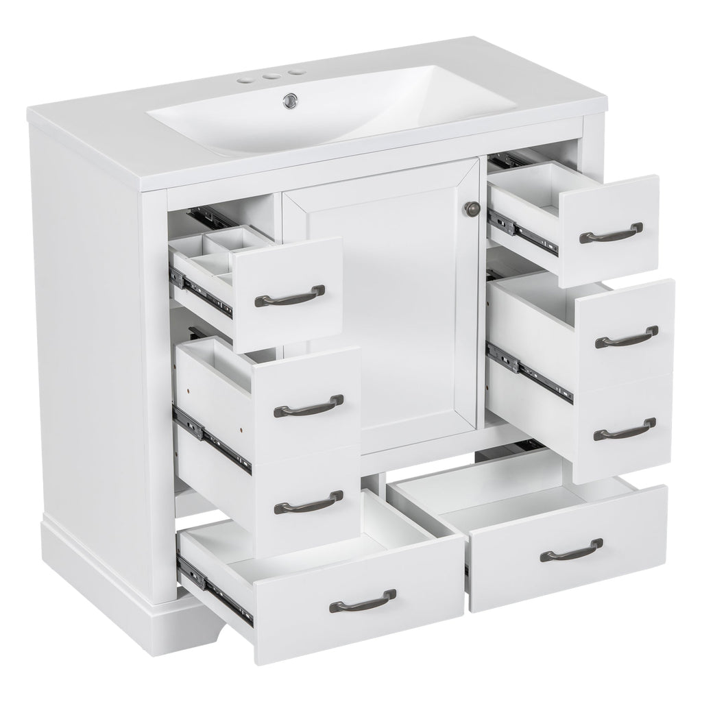 36' Bathroom Vanity with Sink Combo, Six Drawers, Multi-Functional Drawer Div...