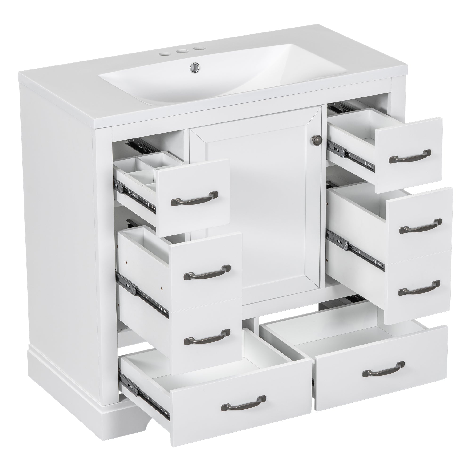 36' Bathroom Vanity with Sink Combo, Six Drawers, Multi-Functional Drawer Div...