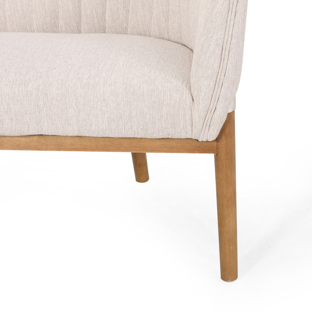 Loveseat Mid-Century Modern Channel Stitched Fabric Beige Rubberwood Legs 55 In