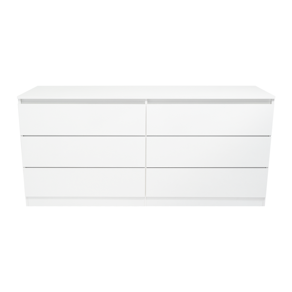 Dresser Minimalist Set of 2 6-Drawer White Particle Board Metal Legs 60.4 In