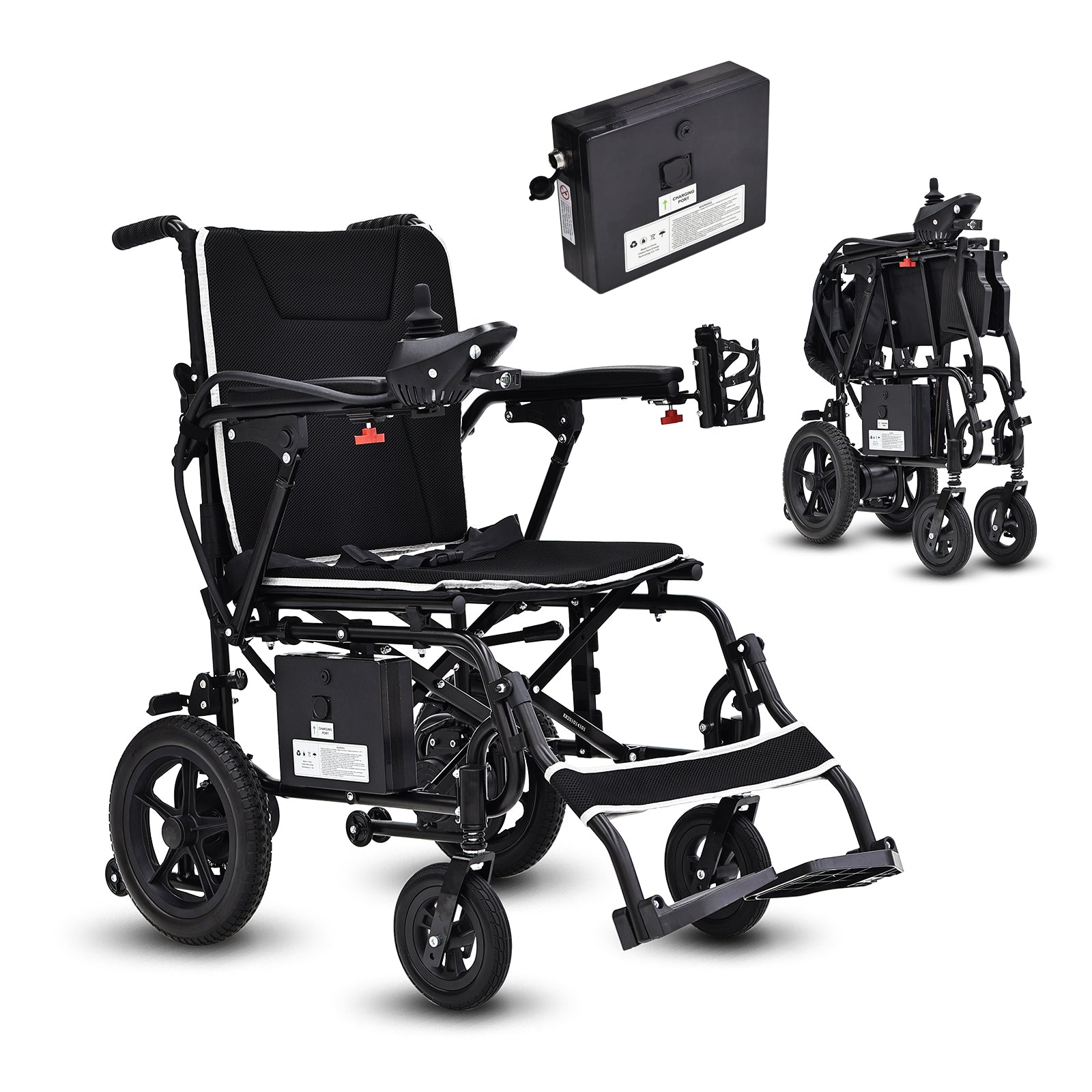 Wheelchair Electric Foldable Aluminum 264 LB 36 LB 180W Dual Motor LED Lights