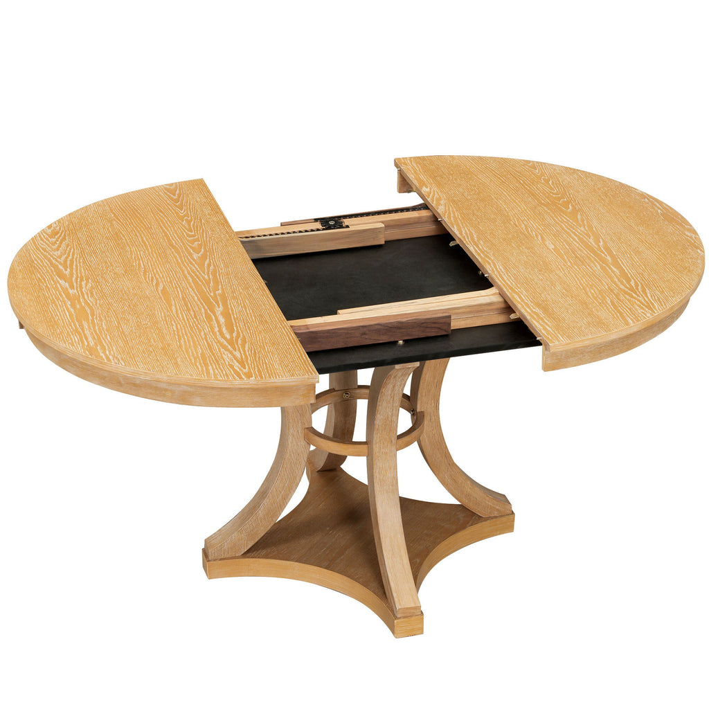 5-Piece Retro Functional Dining Table Set Extendable Round Table and 4