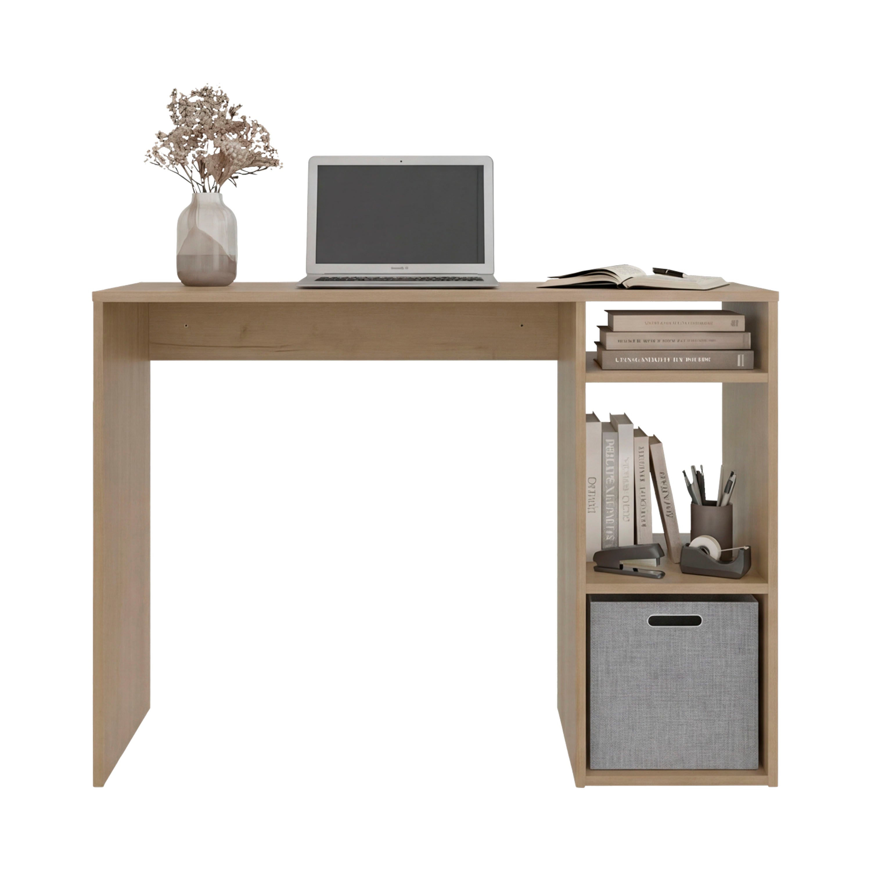 Compact Computer Desk with 3-Tier Side Open Storage Shelves, Manufactured Woo...