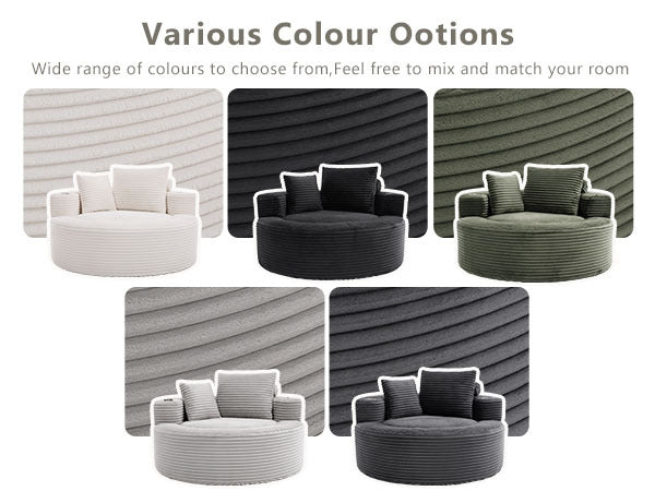 Sofa Round Memory Foam Velvet White with Cup Holder 55 In
