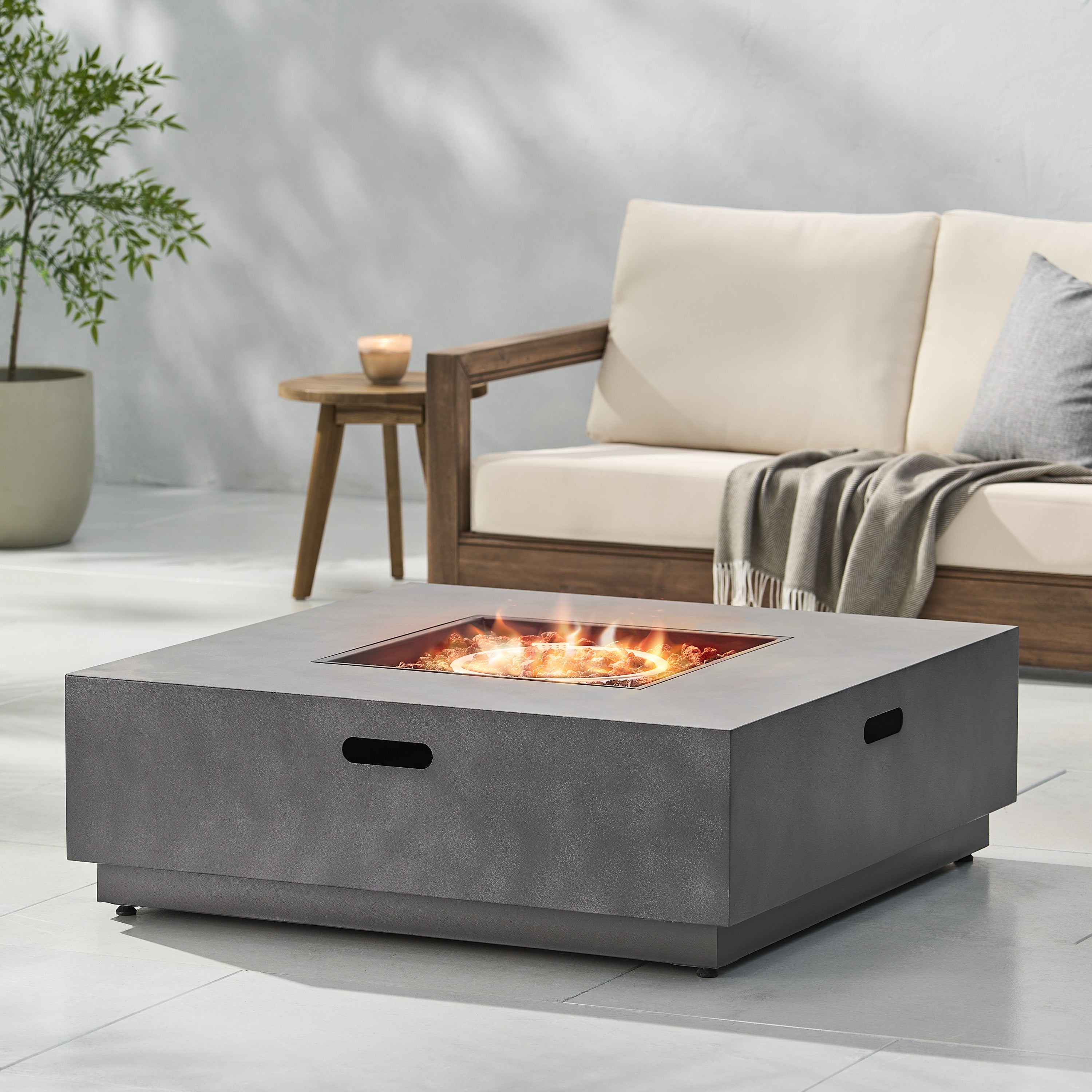 Modern SQUARE Iron Fire Pit 50,000 BTU Stone Gray Finish 39-Inch