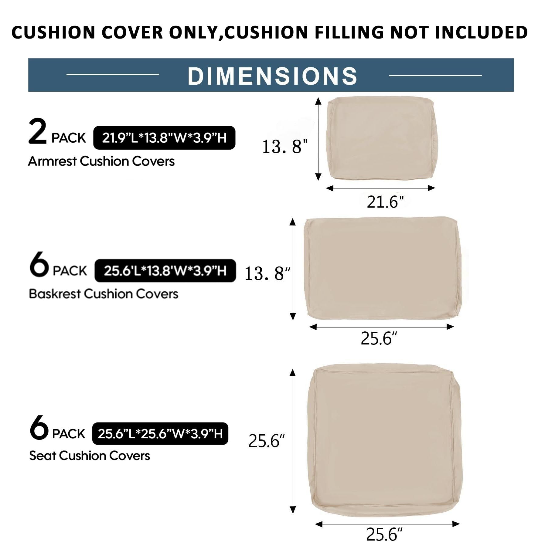 Cushion Covers for 7 Pcs (6-Seaters) Wicker Rattan Sectional Sofa,  14Pack