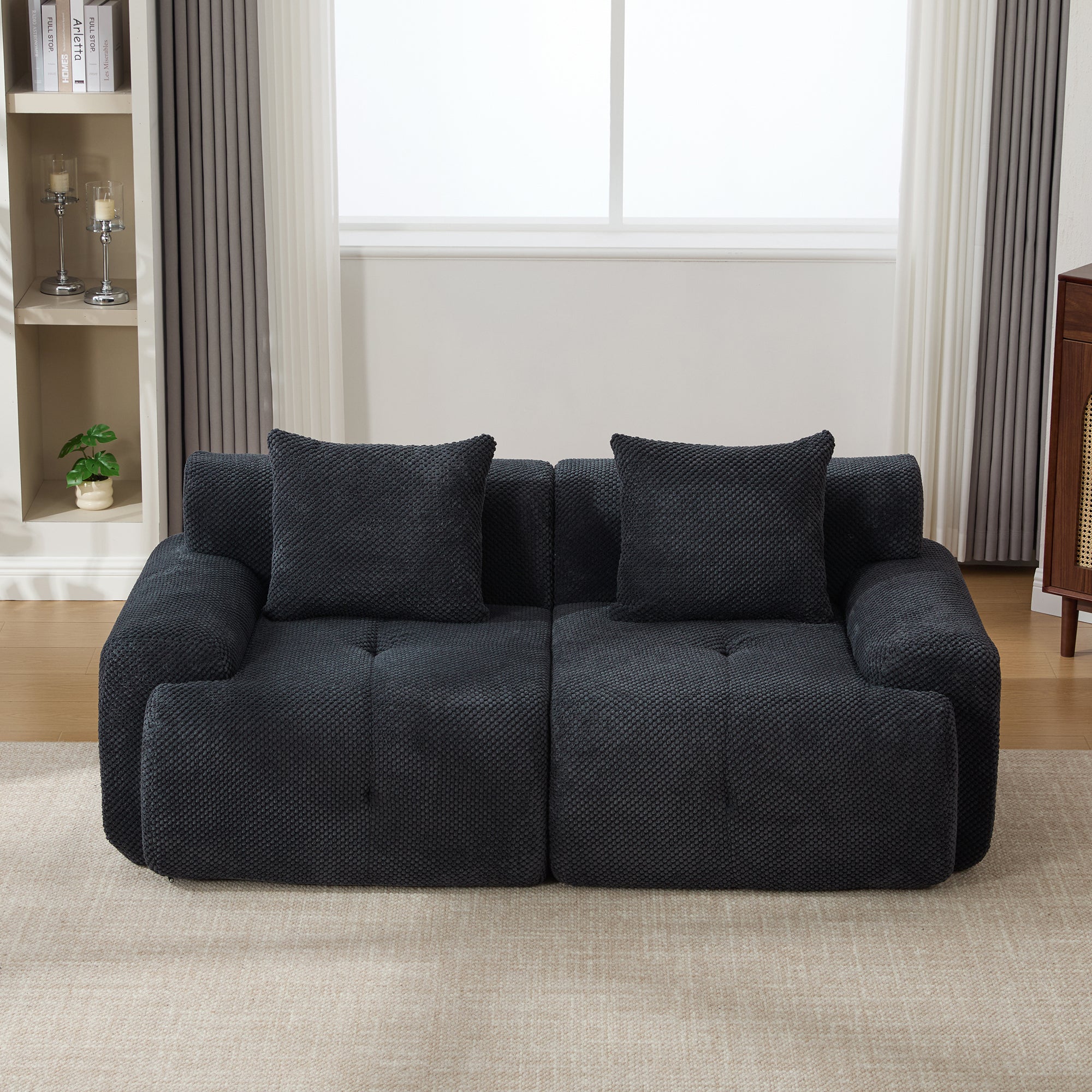 Sectional Sofa Modular 2-Seat Polyester Charcoal Cloud Tufted No Assembly 73 In
