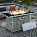 43 in Propane Gas Fire Pit Table 60,000 BTU Rectangular Open Weave Wicker, Grey