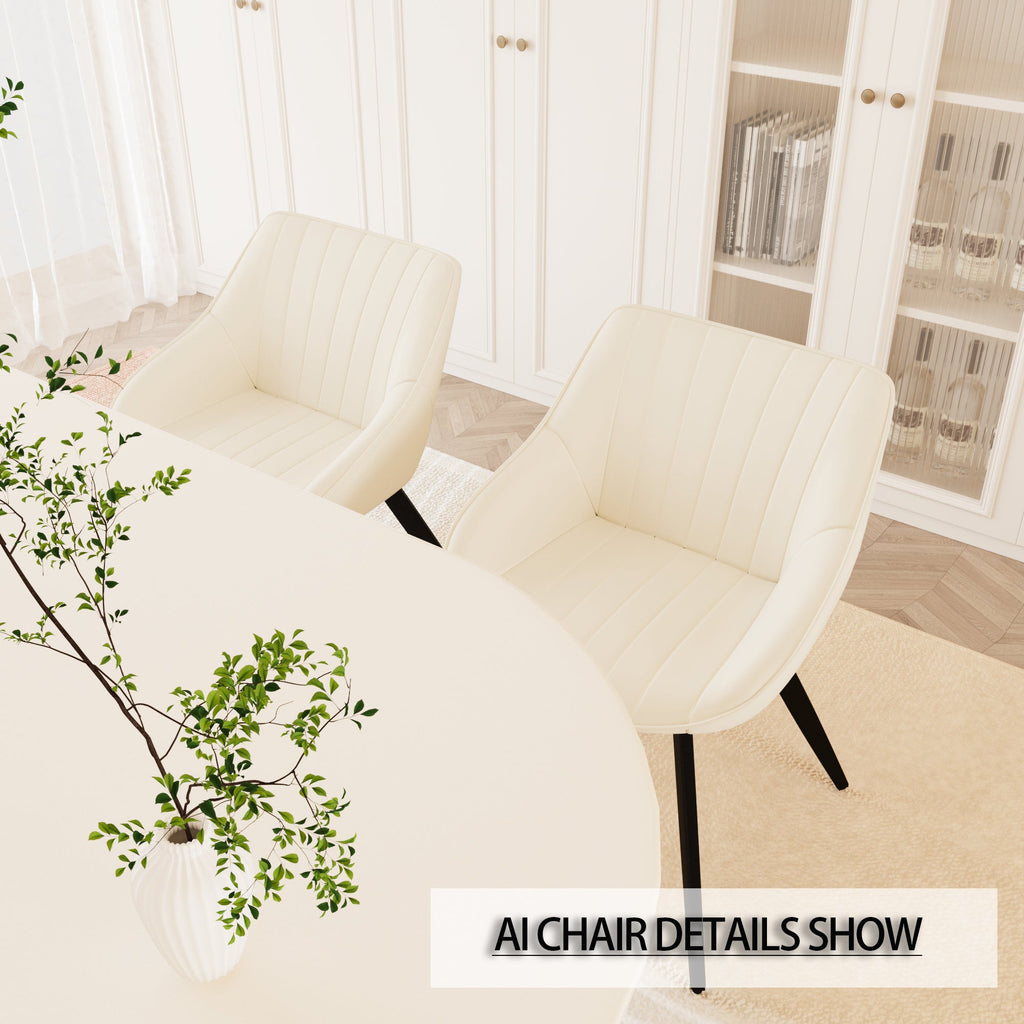 63' medieval modern cream style MDF dining table and beige PU dining chair set,
