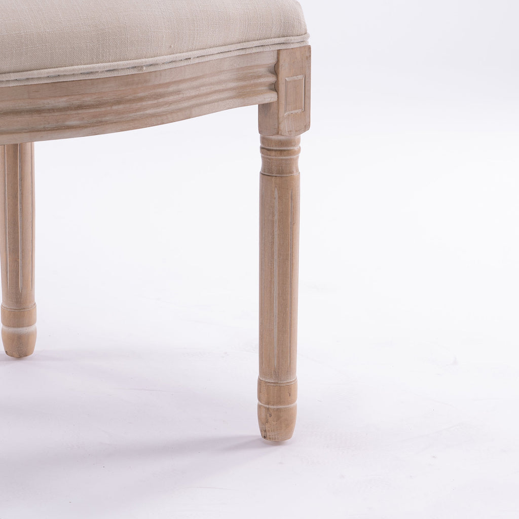 French Style Solid Wood Linen Fabric Rattan Back Dining Chair, Set of 2, Beige