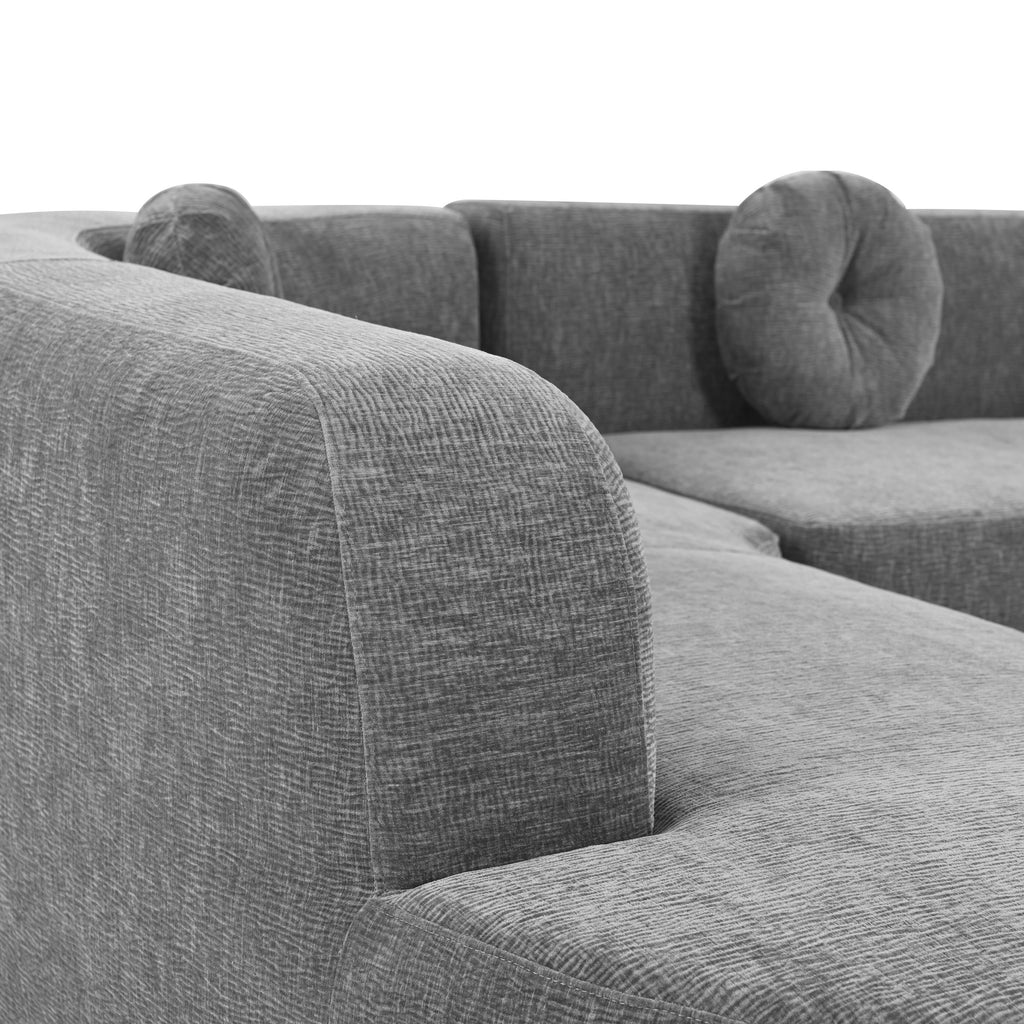 Sectional Sofa Curved Corner Chenille Gray 4 Seat 122 In 3 Pillows