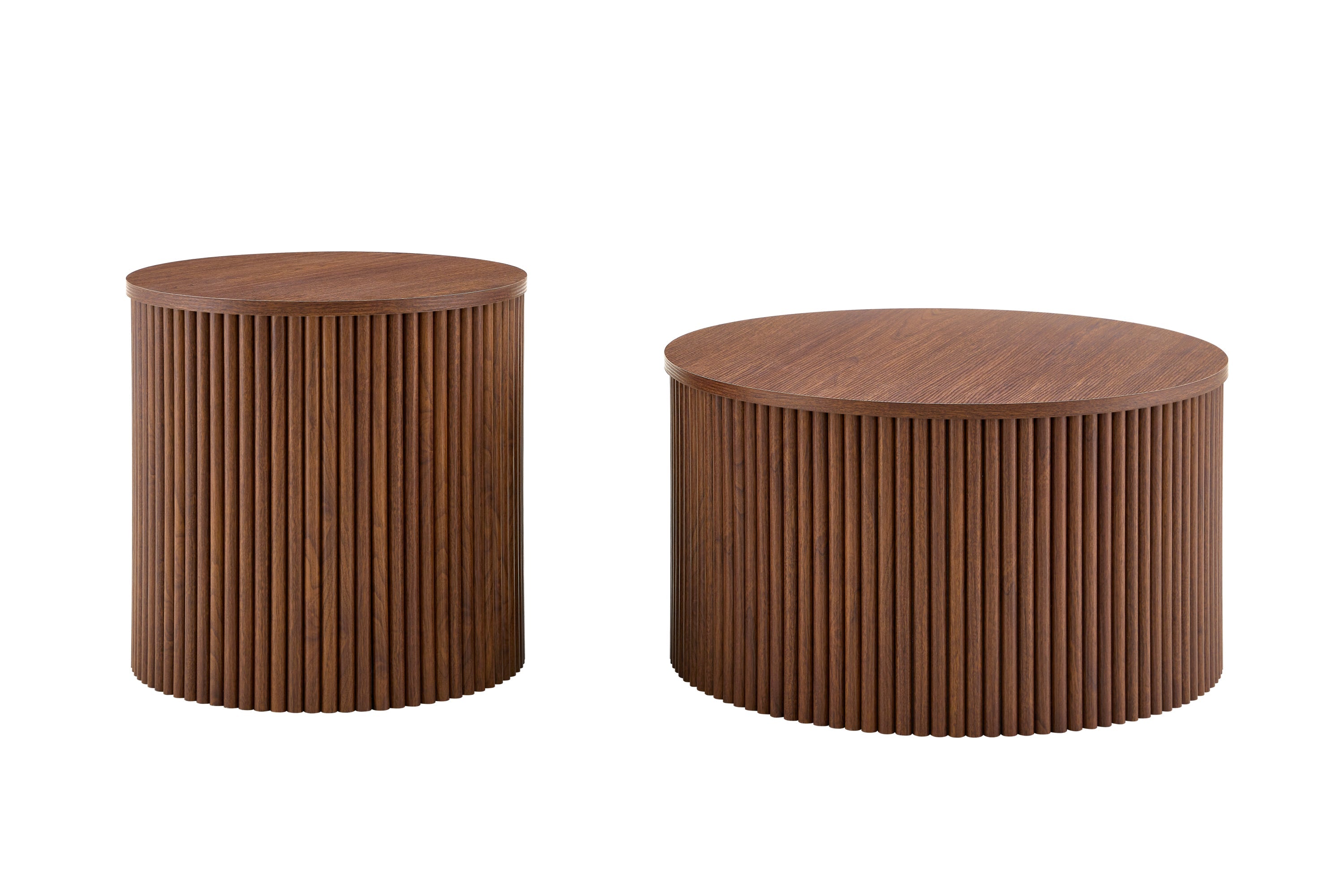 2-Piece Nesting Coffee Table Set, Roman Column MDF Round, Built-in Storage
