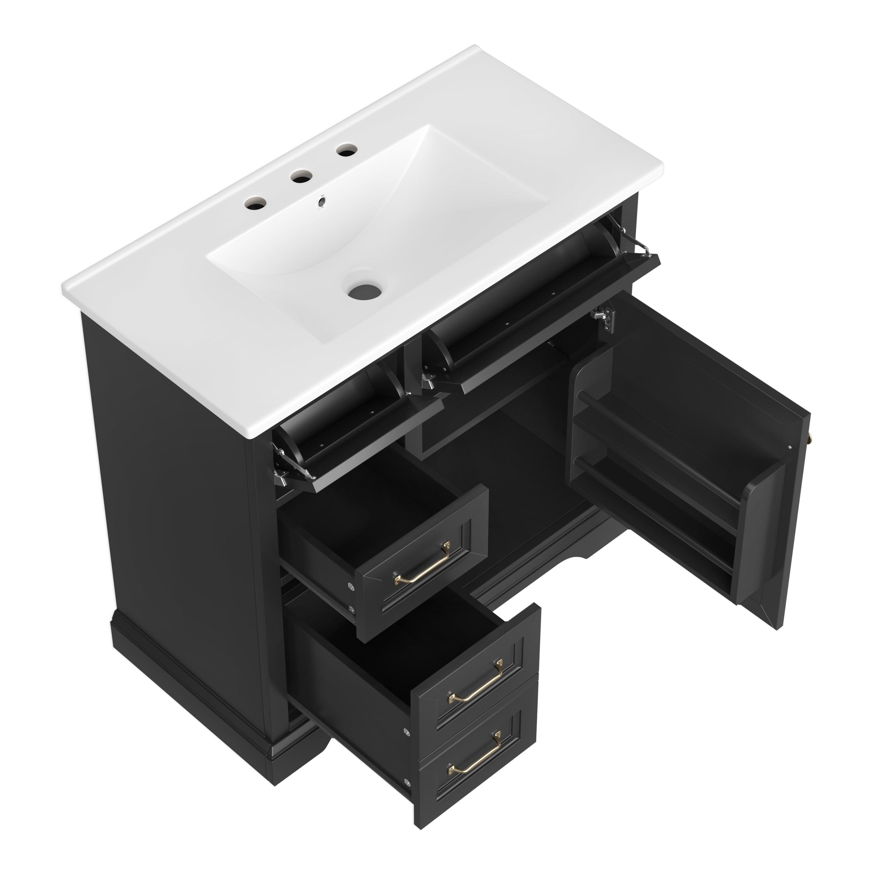 36-Inch Bathroom Vanity with Ceramic Sink Top, 4 Drawers and 1 Soft-Close Door