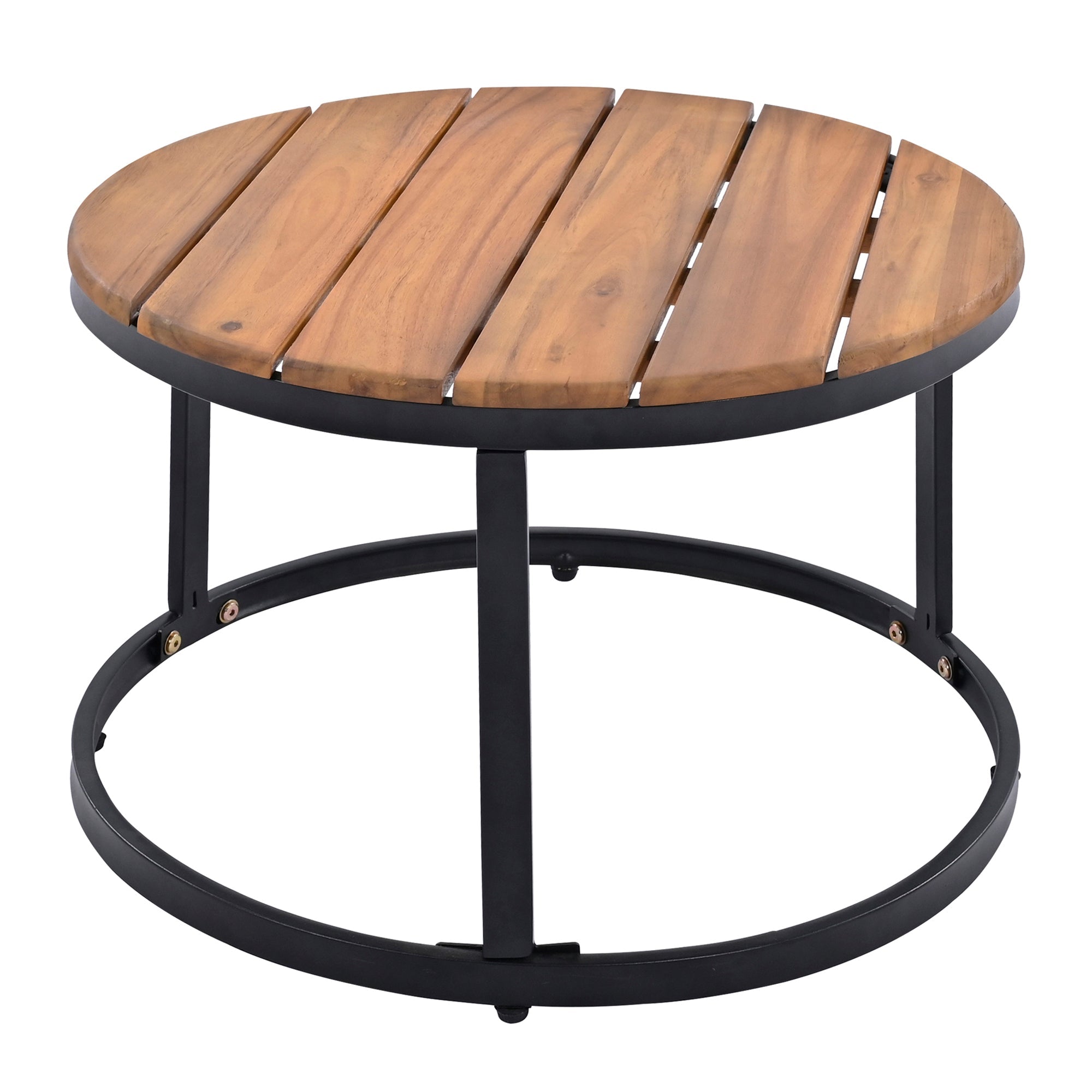 Outdoor Sectional Set Acacia Wood Steel Beige Cushion 6 Piece Seats 5